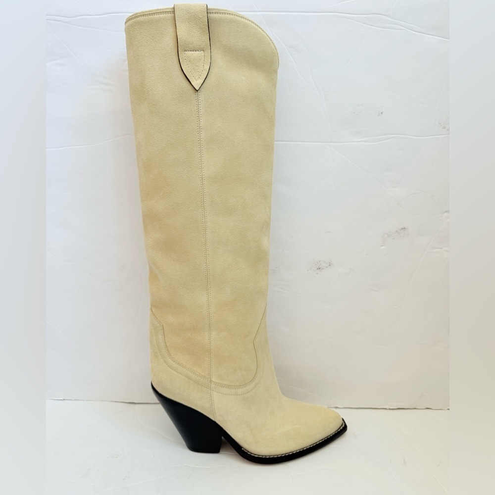 Isabel Marant Ecru/ Cream Suede Leather Lomero Cowboy Knee high boots EU 38 - Picture 4 of 13